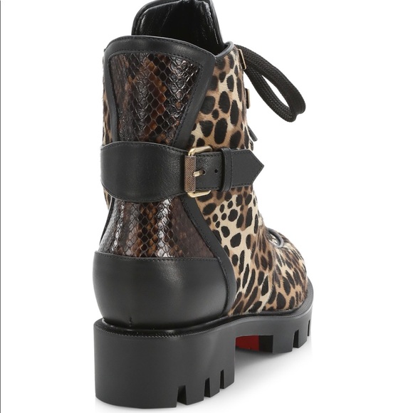 Christian Louboutin | Cheetah-Print Calf Hair Combat Boots - Picture 3 of 16